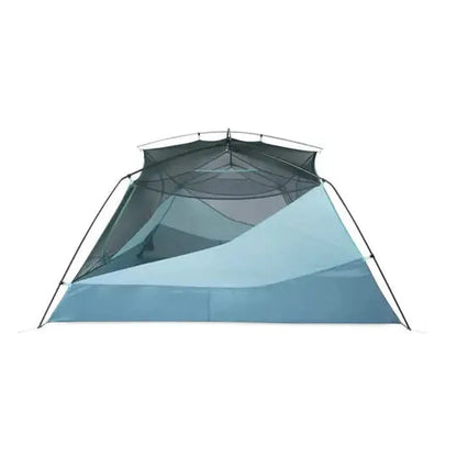 A front view of the NEMO Aurora 3P & Footprint tent in Frost/Silt color, showing the mesh and fabric structure against a white background.