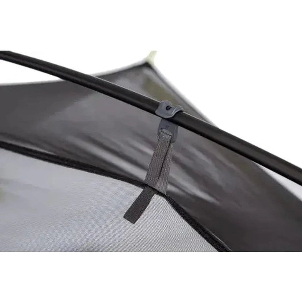 Close-up of the NEMO Dagger OSMO Lightweight Backpacking 3p Tent showing the mesh and pole attachment against a white background.