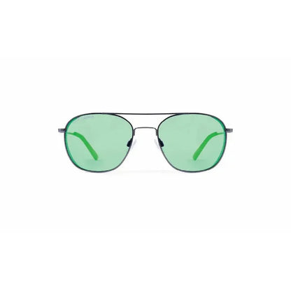 Matte Gold-Matte Black Optic Nerve Palisade sunglasses with green lenses, front view against a white background.