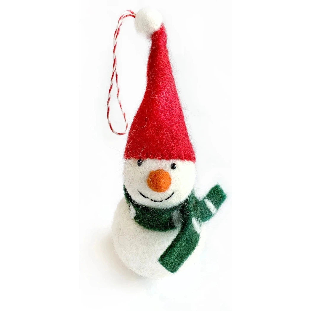 Ornaments 4 Orphans Snowman with Red Hat Tufted Wool Christmas Ornament-Accessories - Novelty-Ornaments 4 Orphans-Appalachian Outfitters