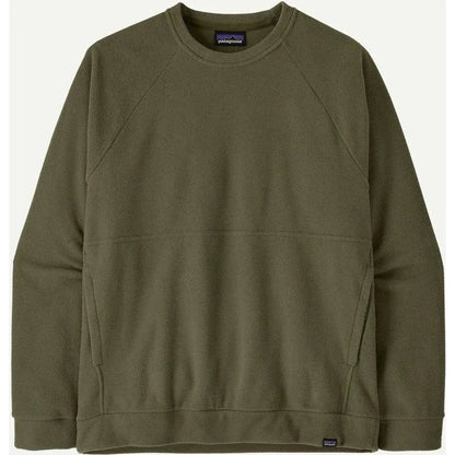 A front view of the Patagonia Men's Micro D Crewneck in Basin Green with a plain white background.