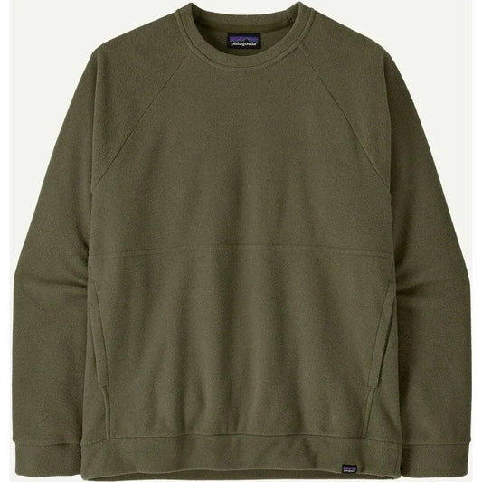 A front view of the Patagonia Men's Micro D Crewneck in Basin Green with a plain white background.