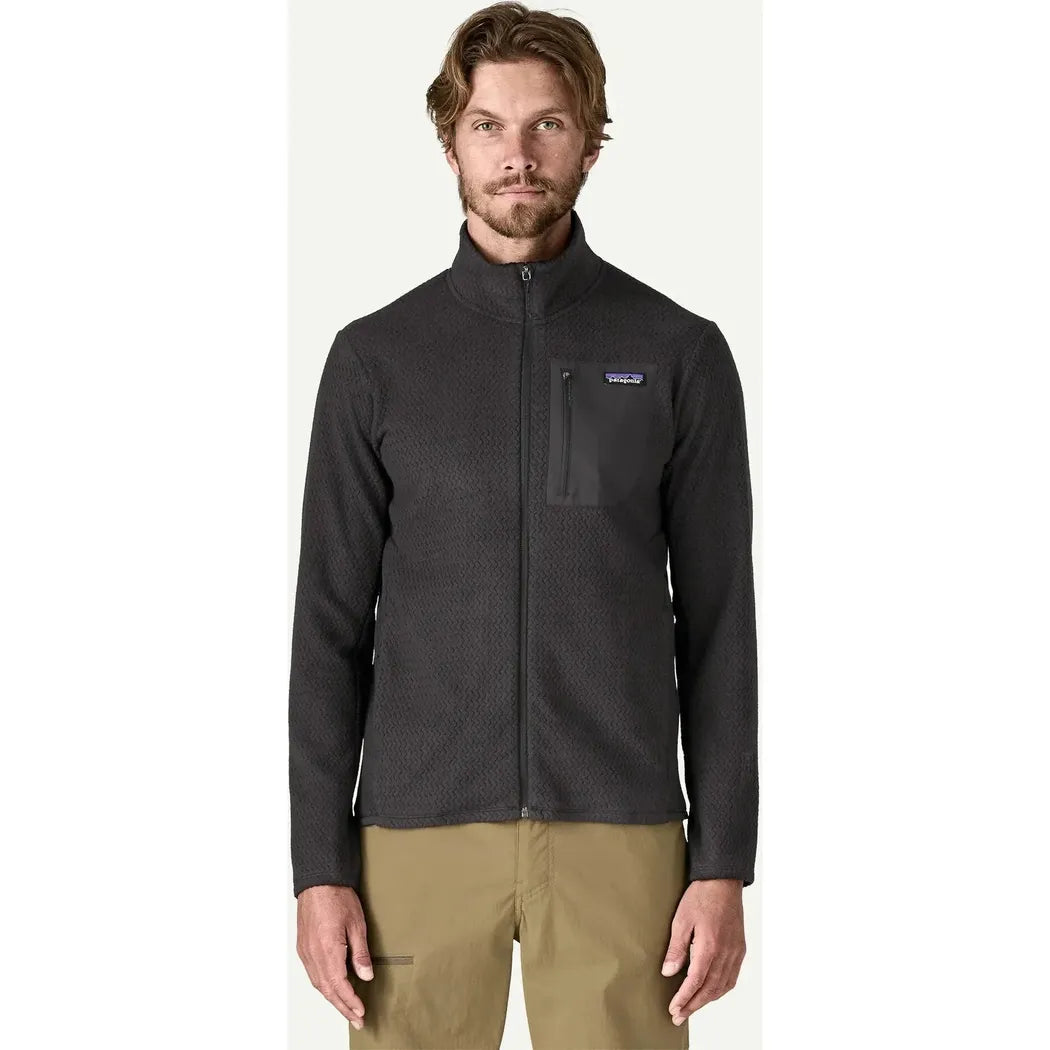 A front view of the Patagonia Men's R1 Air Jkt in Black on a model against a light background.