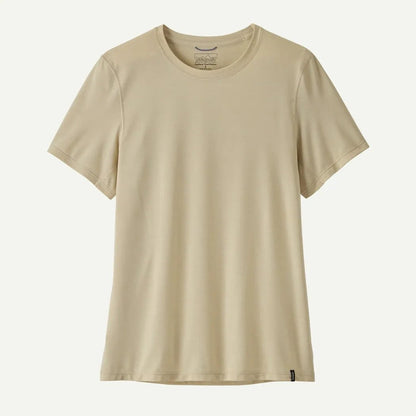 A front view of the Patagonia Women's Cap Cool Ultra Shirt in Pumice - Dyno White X - Dye against a plain white background.