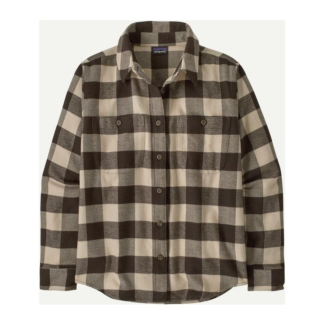 A front view of the Patagonia Women's Fjord Flannel Shirt in Buffalo Check: Otter Brown against a white background.
