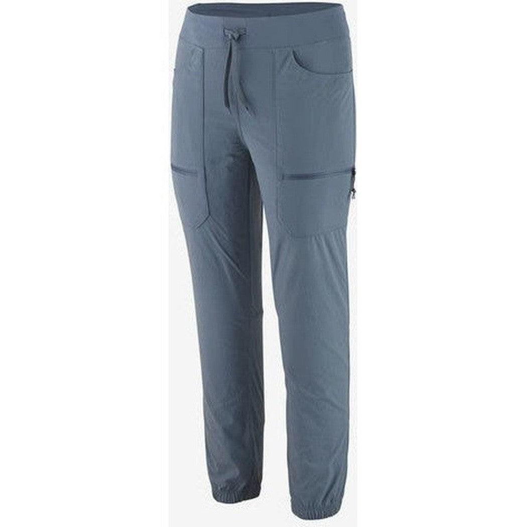 Side view of the Patagonia Women's Quandary Joggers in Forge Grey showing the cargo pockets and drawstring waist against a white background.