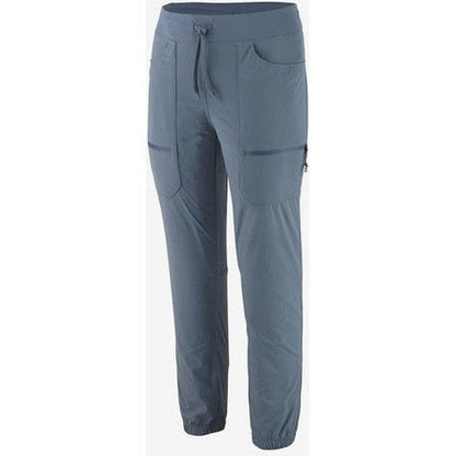 Side view of the Patagonia Women's Quandary Joggers in Forge Grey showing the cargo pockets and drawstring waist against a white background.