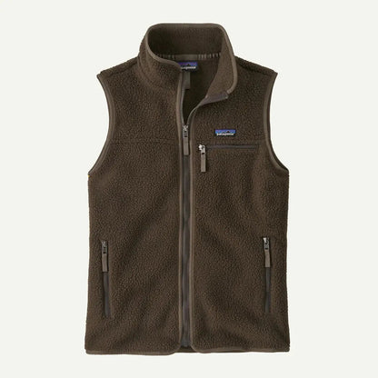 A front view of the Patagonia Women's Retro Pile Vest in Barnacle Blue with a zippered chest pocket and side pockets against a white background.