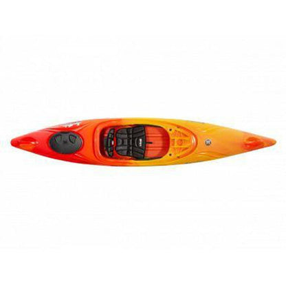 A top-down view of the Perception Joyride 12.0 kayak in Dapper color with a black seat and a white background.