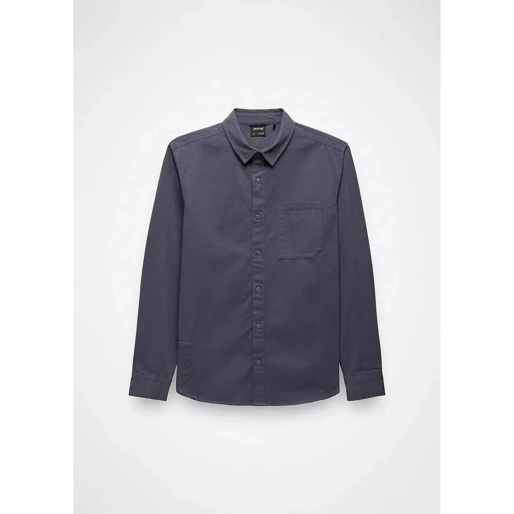 A front view of the Prana Men's Arbored Long Sleeve Shirt in Thundercloud against a plain white background.