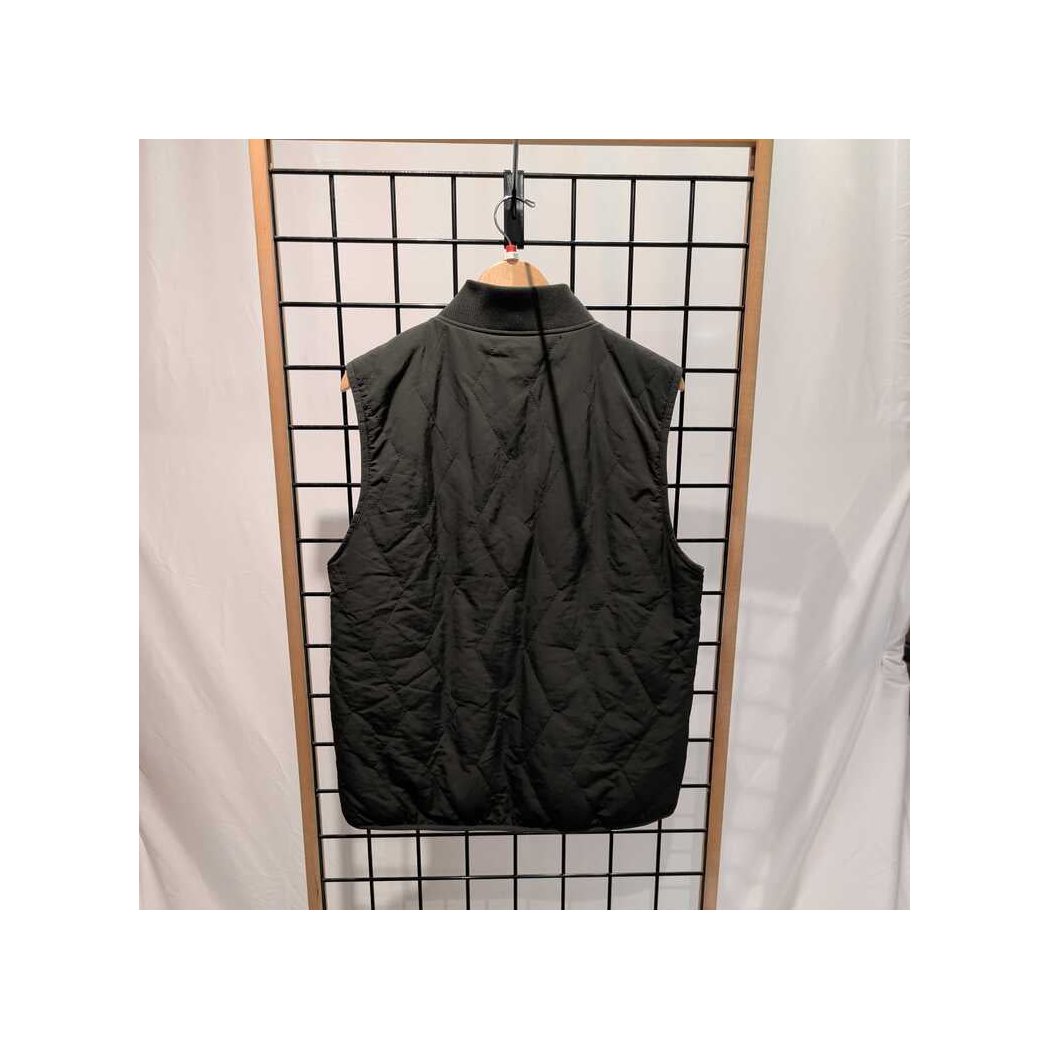 Back view of the Prana Mens Encinitas Reversible Vest-SAMPLE in Nori hanging on a grid display.