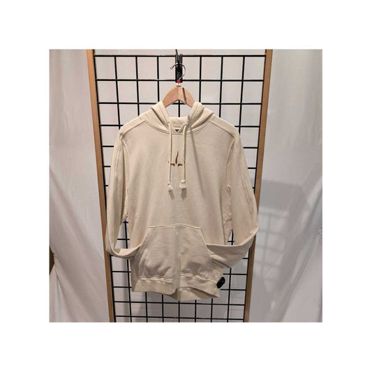 Canvas Prana Mens PrAna Heritage Hoodie-SAMPLE hanging on a wooden hanger against a grid background.