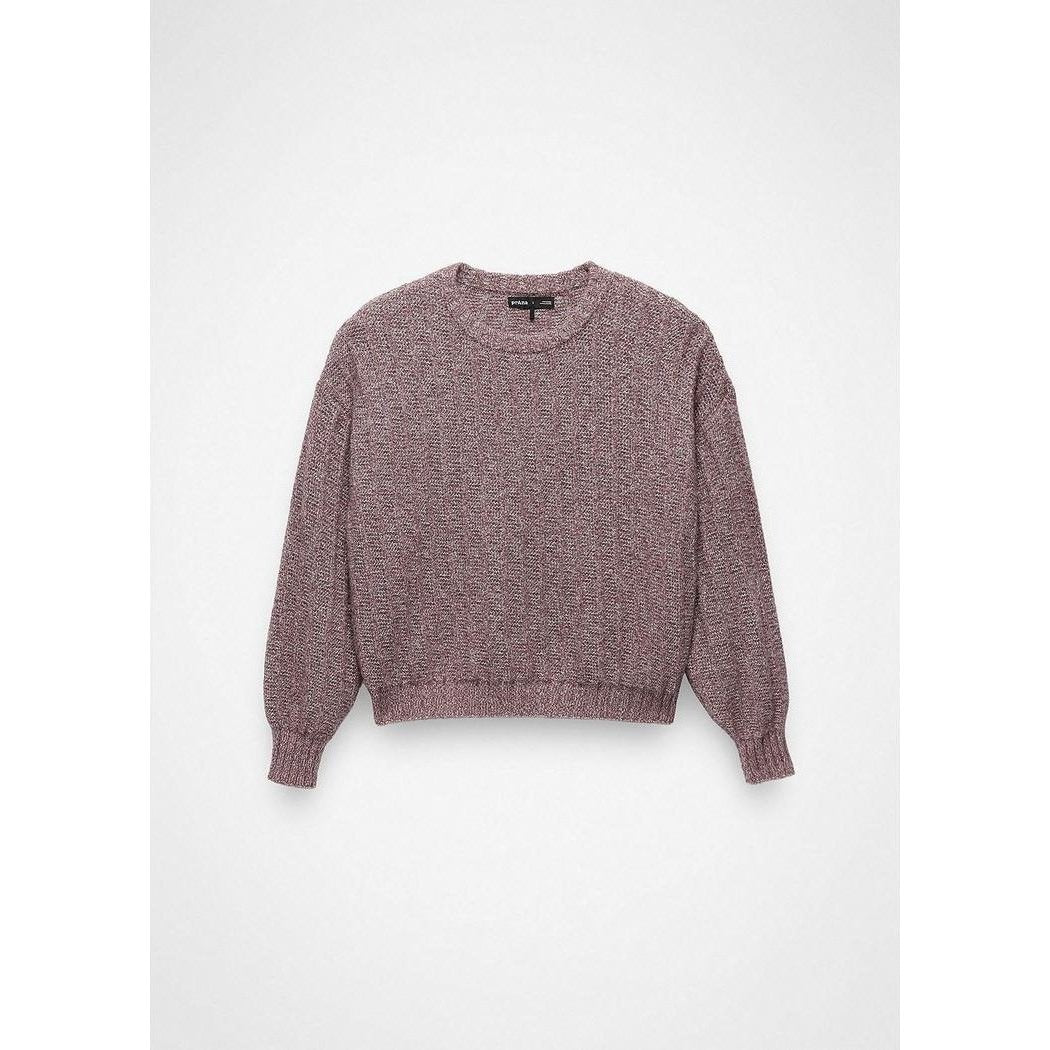 A front view of the Prana Women's Emberbrook Sweater in Vino Heather against a plain white background.