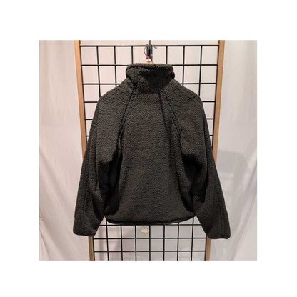 Front view of the Prana Womens Encinitas Sherpa Jacket-SAMPLE in Nori hanging on a grid display with a white backdrop.