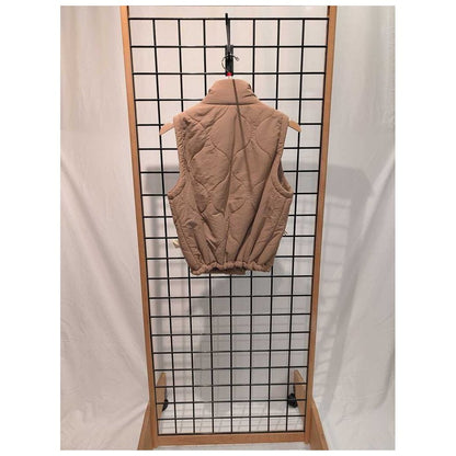 Back view of the Prana Womens Encinitas Vest-SAMPLE in Shroom hanging on a grid display against a white backdrop.