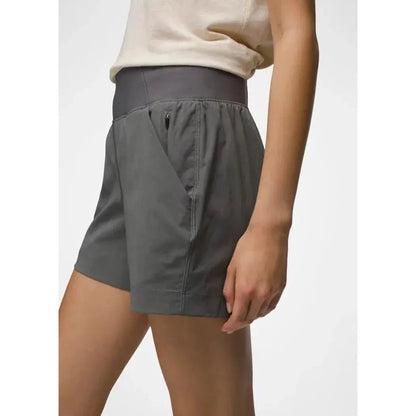Side view of the Prana Women's Koen Short in Grape Leaf showing the high waist and front pocket against a plain background.