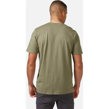 Back view of the Rab Men's Stance Logo Tee in Army color on a model against a plain white background.