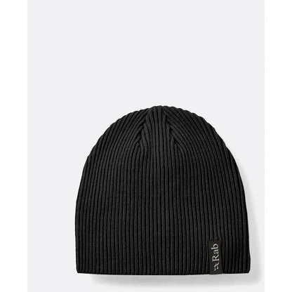 A black Rab Perimeter Beanie shown from the front against a plain white background.
