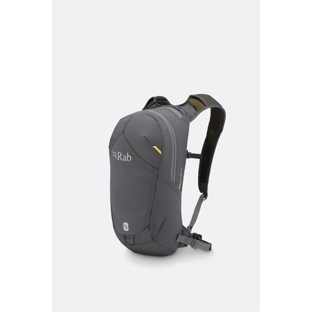 Side view of the Rab Tygen 12 daypack in Black against a plain white background.