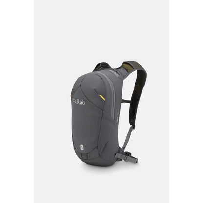 Side view of the Rab Tygen 12 daypack in Black against a plain white background.