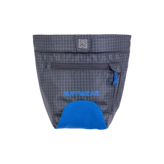 A front view of the Ruffwear Treat Trader in Blue Pool showing the zippered pocket and blue bottom against a white background.