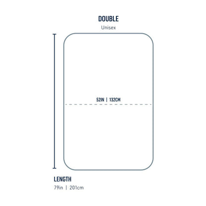 Double sleeping pad dimensions shown with length 79in and width 52in.