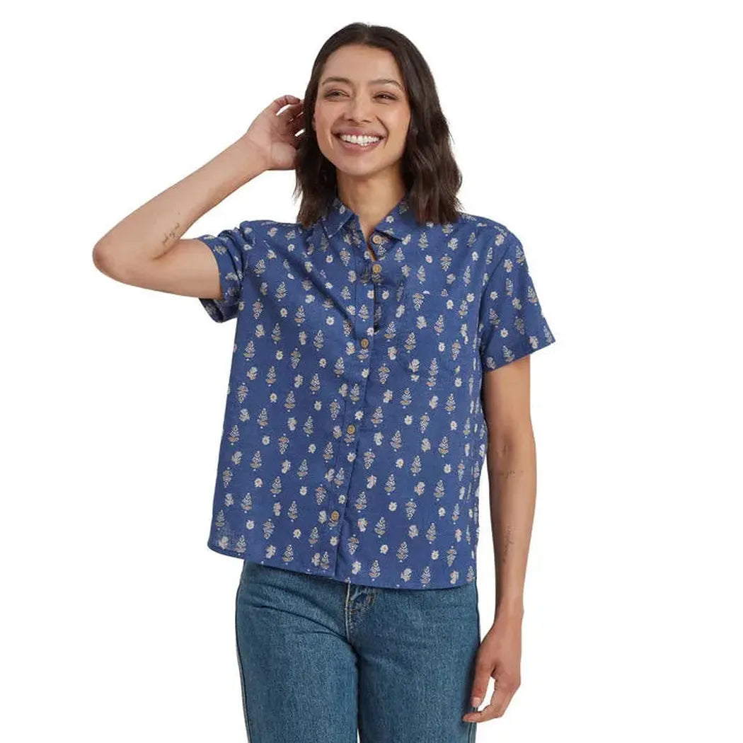 Sherpa Adventure Gear Women's Jaya Camp Shirt-Women's - Clothing - Tops-Sherpa Adventure Gear-Seaport Blue Indi Blossom-S-Appalachian Outfitters