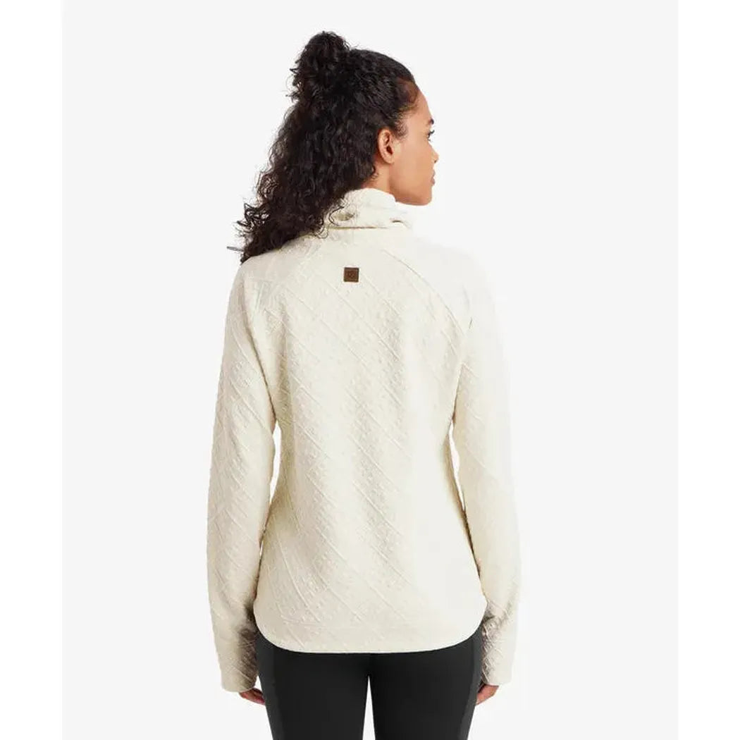 Back view of the Sherpa Adventure Gear Women's Nyano Pullover in Ecru, showing the model from the back against a plain white background.