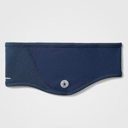 Side view of the Smartwool Active Fleece Wind Headband in Black showing the logo button against a white background.