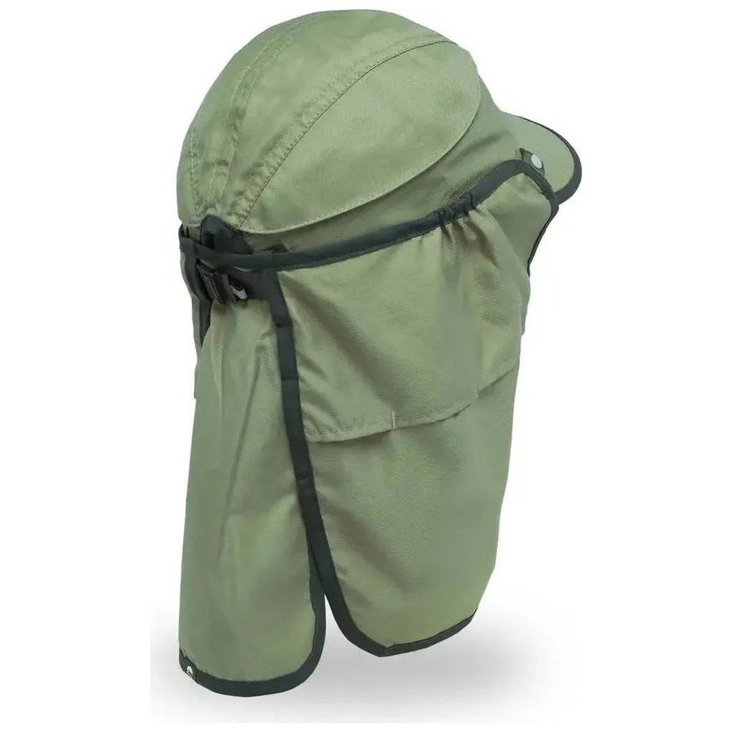 Side view of the Sunday Afternoons Sun Guide Cap in Sandstone showing the neck flap and adjustable strap against a white background.