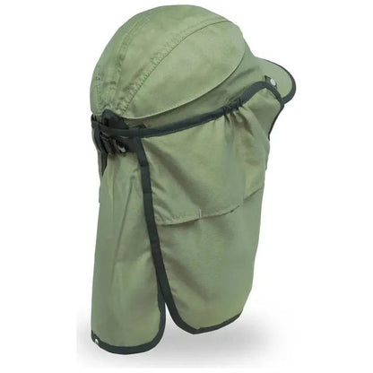 Side view of the Sunday Afternoons Sun Guide Cap in Sandstone showing the neck flap and adjustable strap against a white background.