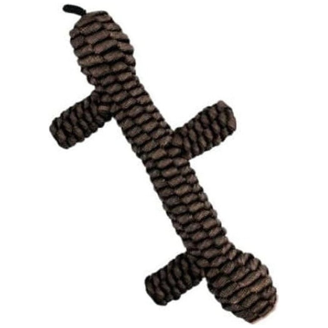A top-down view of the Tall Tails Brown Braided Stick Toy with a white background.