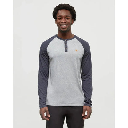 Tentree Men's Baker Henley Longsleeve-Men's - Clothing - Tops-Harbour Grey Heather Midnight Blue Heather-M-Appalachian Outfitters