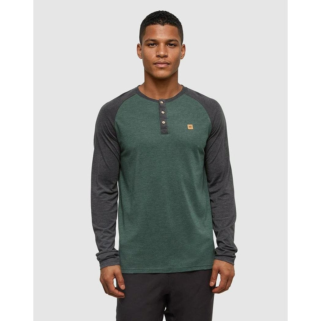 Tentree Men's Baker Henley Longsleeve-Men's - Clothing - Tops-Forest Pine Heather Meteorite Black Heather-M-Appalachian Outfitters