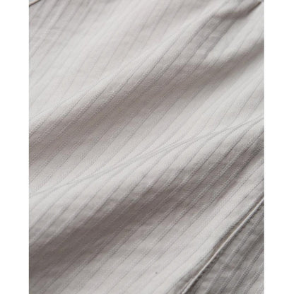 A close-up of the Tentree Men's Hopkins Shirt in Sand Stone Graphite showing the fabric texture and subtle stripes.