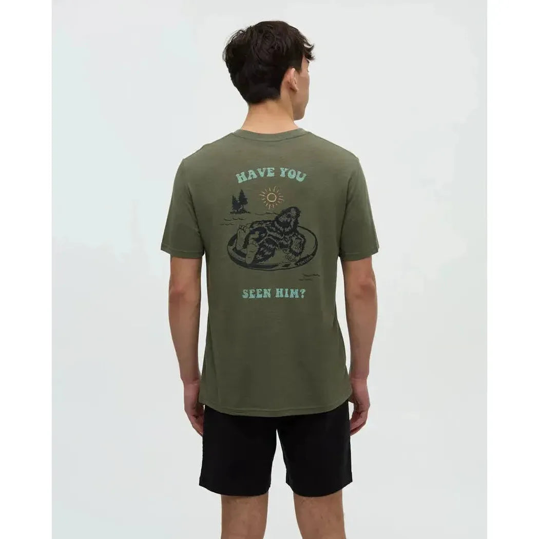 Tentree Men's Have You Seen Him Floatie T-Shirt-Men's - Clothing - Tops-Tentree-Deep Olive Heather Midnight Blue-M-Appalachian Outfitters