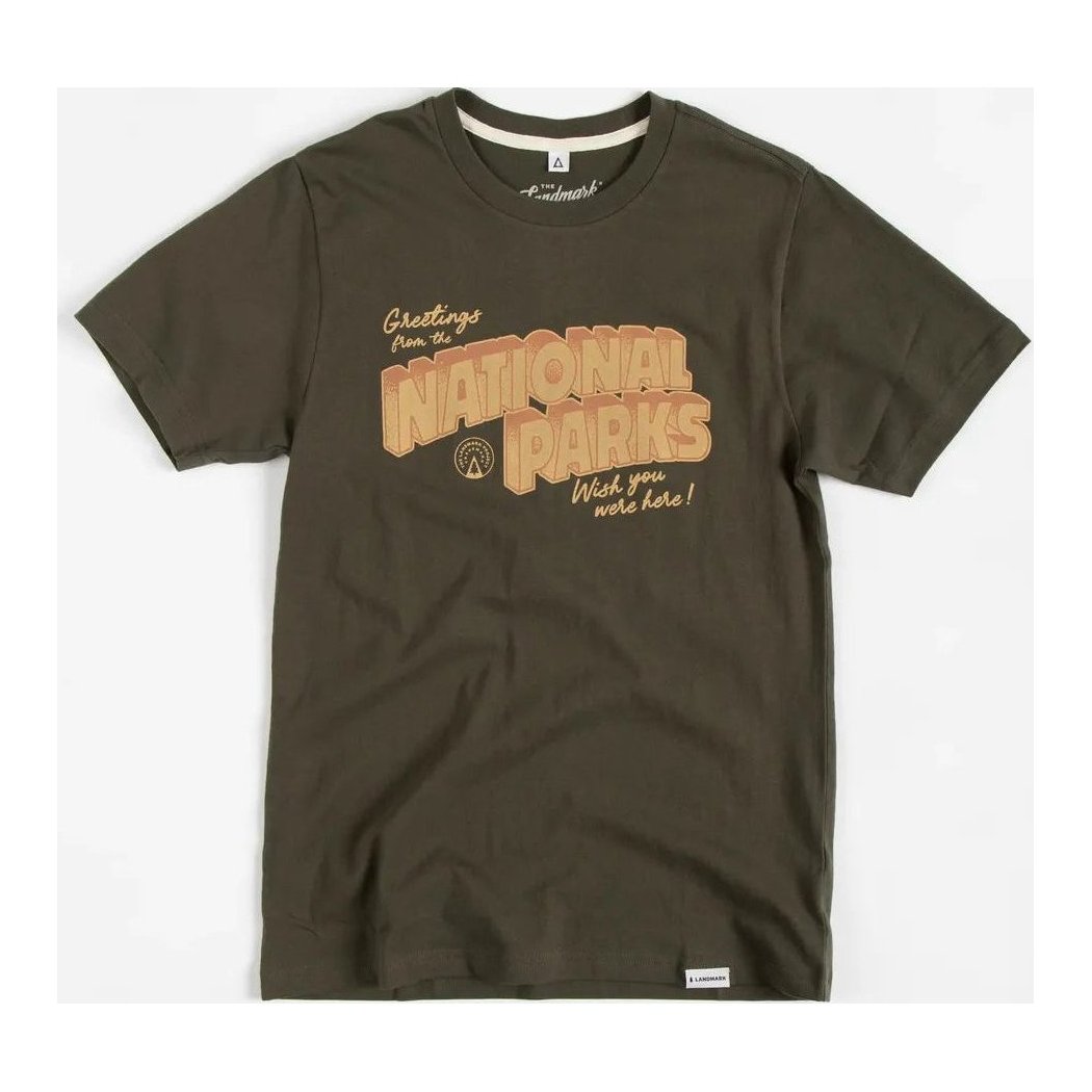 The Landmark Project Greetings From the National Parks Unisex Short Sleeve Tee-Unisex - Clothing - Tops-Dark Oak-S-Appalachian Outfitters