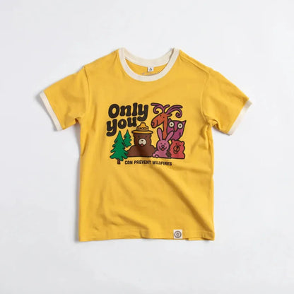 A front view of the Sunshine/Honeycomb The Landmark Project Only You Vintage Youth Short Sleeve Ringer Tee on a white background.