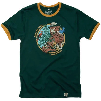 The Landmark Project Smokey's Friends Ringer Tee-Unisex - Clothing - Tops-Spruce + Golden-XS-Appalachian Outfitters