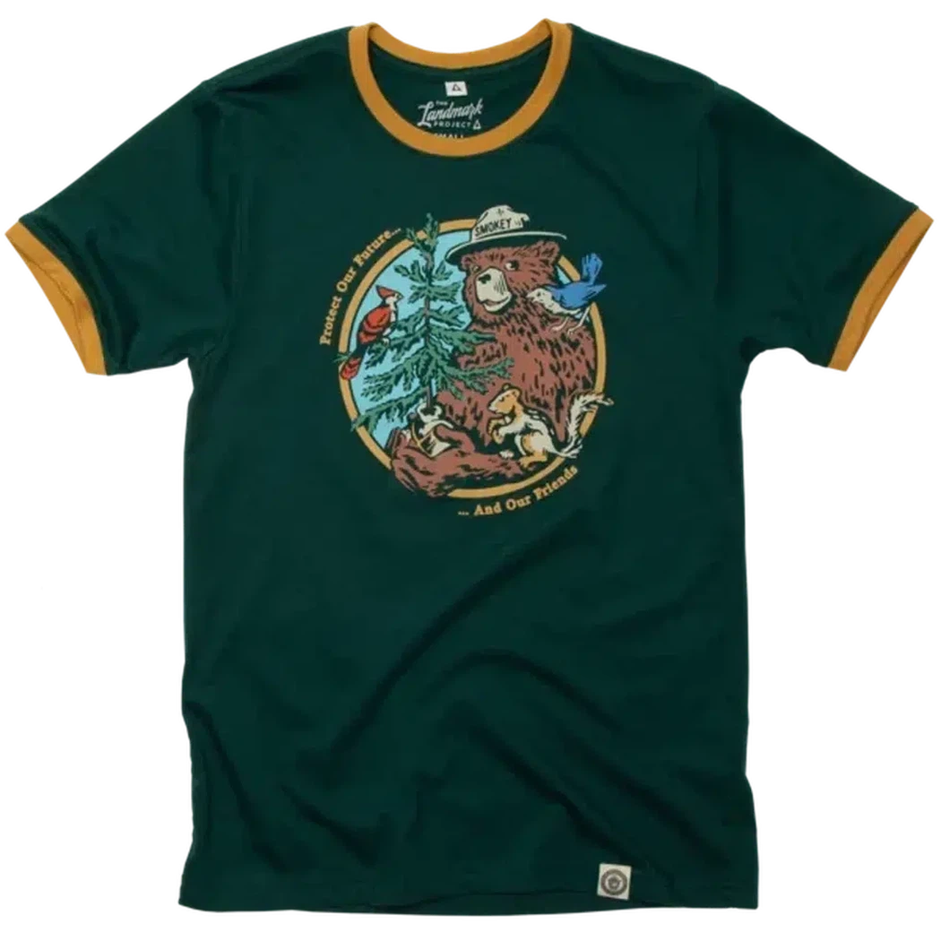 The Landmark Project Smokey's Friends Ringer Tee-Unisex - Clothing - Tops-The Landmark Project-Spruce + Golden-XS-Appalachian Outfitters