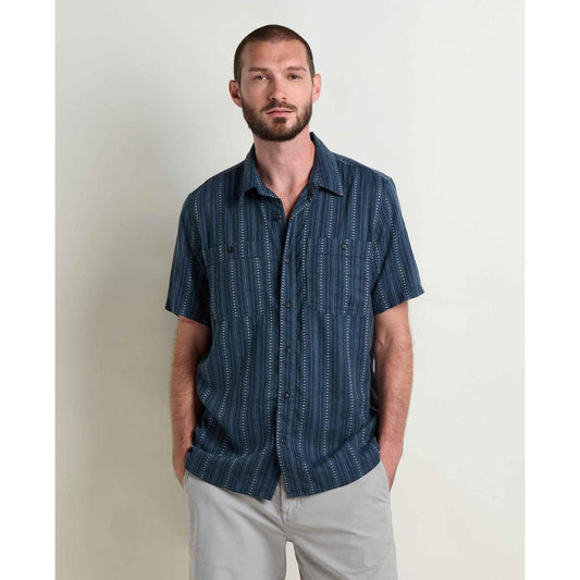 Toad & Co Men's Taj Hemp Short Sleeve Shirt-Men's - Clothing - Tops-Toad & Co-Midnight Dobby-M-Appalachian Outfitters