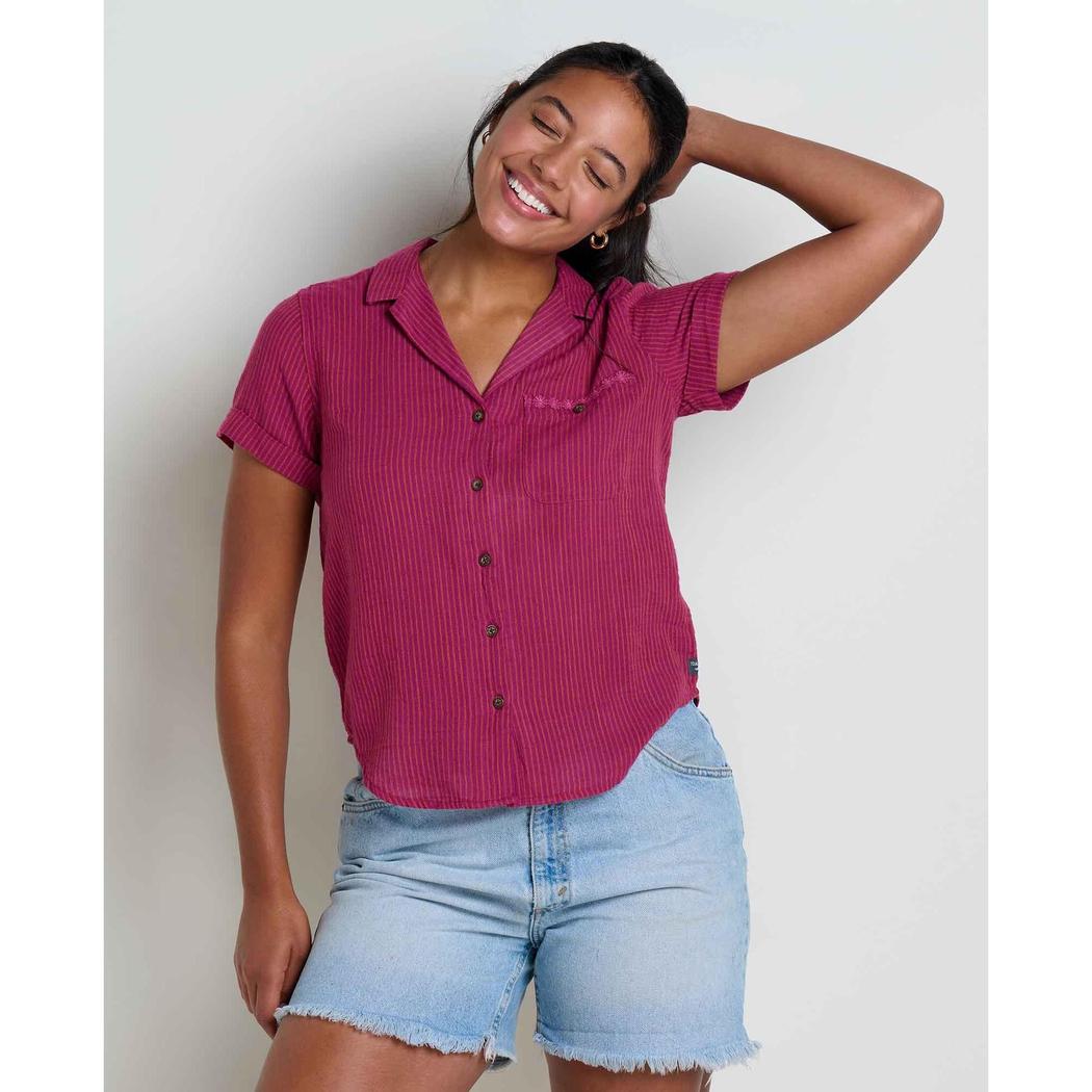 Toad & Co Women's Camp Cove Short Sleeve Shirt-Women's - Clothing - Tops-Toad & Co-Boysenberry Daisy Stripe-S-Appalachian Outfitters