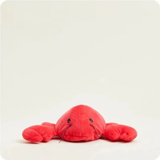 A front view of the Warmies Lobster plush toy with a plain white background.
