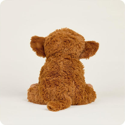 Back view of the Warmies Wooly Mammoth plush toy with brown fur sitting against a plain white background.