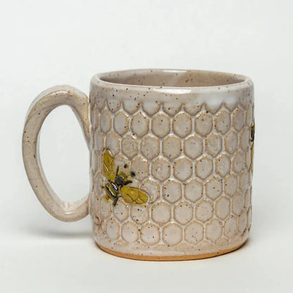 White Squirrel Clayworks Bee Pattern Handmade in Ohio Ceramic White 10 oz Mug-Camping - Cooking - Dishware-White Squirrel Clayworks-Appalachian Outfitters