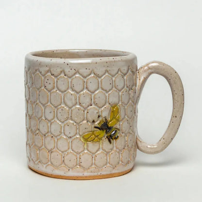 White Squirrel Clayworks Bee Pattern Handmade in Ohio Ceramic White 10 oz Mug-Camping - Cooking - Dishware-White Squirrel Clayworks-Appalachian Outfitters