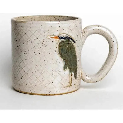 White Squirrel Clayworks Blue Heron Design Handmade, in Ohio, Ceramic White 10oz-Camping - Cooking - Dishware-White Squirrel Clayworks-Appalachian Outfitters