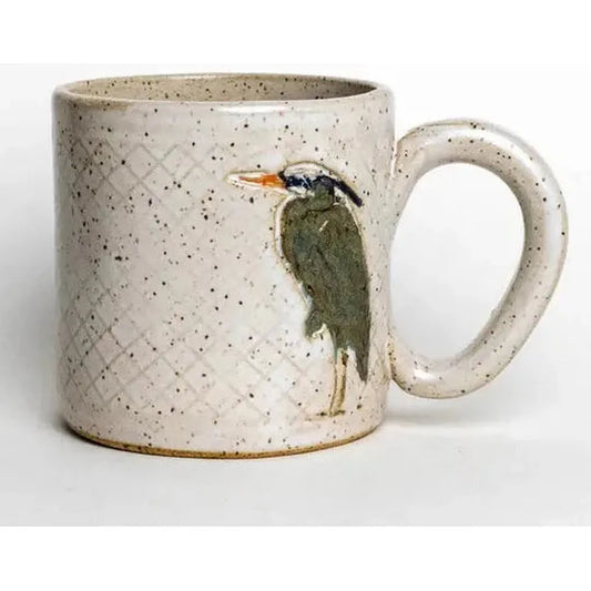 White Squirrel Clayworks Blue Heron Design Handmade, in Ohio, Ceramic White 10oz-Camping - Cooking - Dishware-White Squirrel Clayworks-Appalachian Outfitters