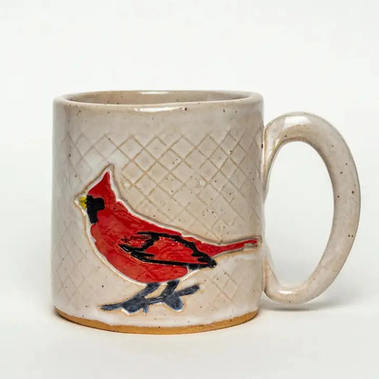 White Squirrel Clayworks Cardinal Design Handmade, in Ohio, Ceramic White 10oz-Camping - Cooking - Dishware-White Squirrel Clayworks-Appalachian Outfitters