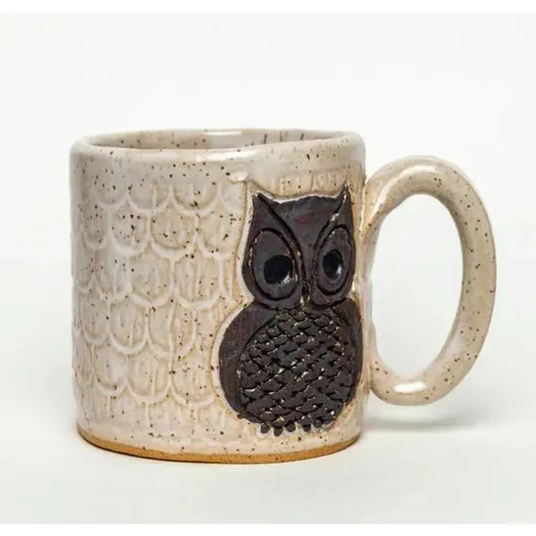White Squirrel Clayworks Classic Owl Design Handmade, in Ohio, Ceramic White 10oz Mug-Camping - Cooking - Dishware-White Squirrel Clayworks-Appalachian Outfitters